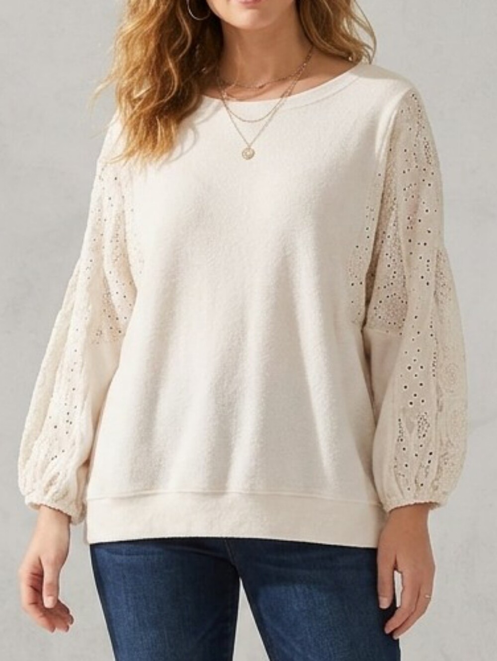 Torrid Eyelet Sleeve Pullover Plush Top Blouse - Picture 1 of 9